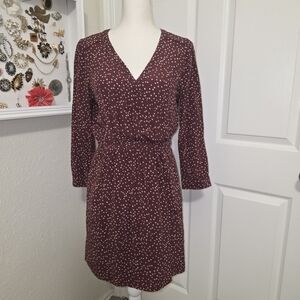 Women's Burgundy Polka Dot V‑Neck Dress